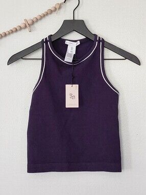 Sincerely Jules Double Lined Navy Sleeveless Racerback Cropped Tank Top L NWT